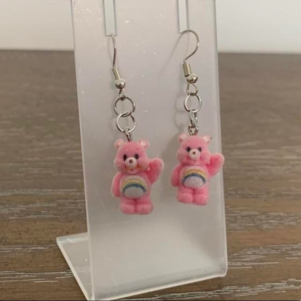 Handmade care bear cheer bear earrings.